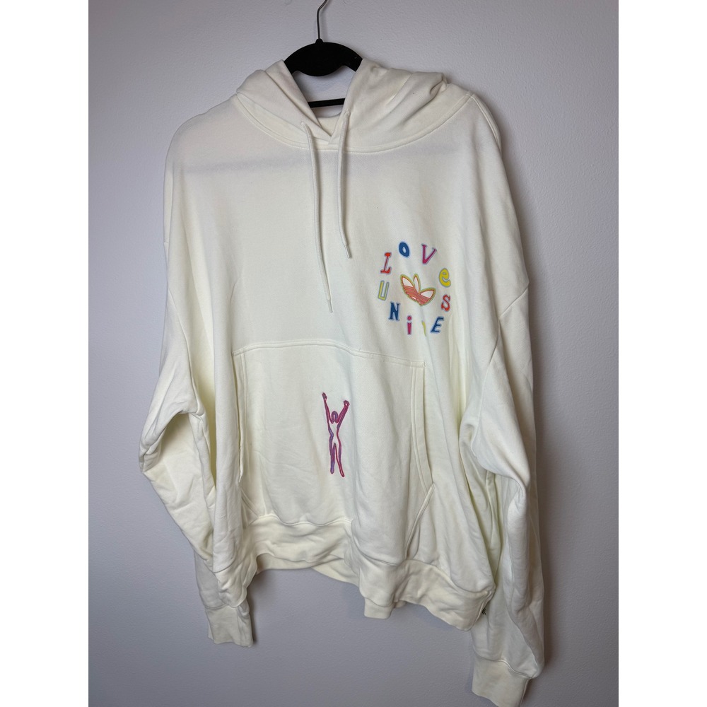 Adidas Love Unites Pride Oversized Hoodie‎ Off White Multi Color Embroidered 2XL